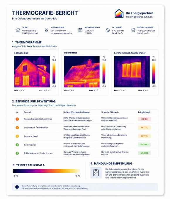 Thermografie-Bericht für eine Gebäudethermografie.